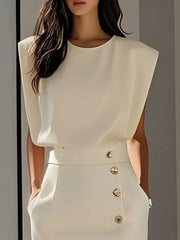 Elisabeth | Ärmelloses Midi Kleid mit Knopfleiste