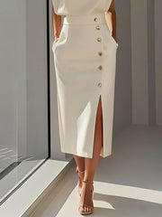 Elisabeth | Ärmelloses Midi Kleid mit Knopfleiste