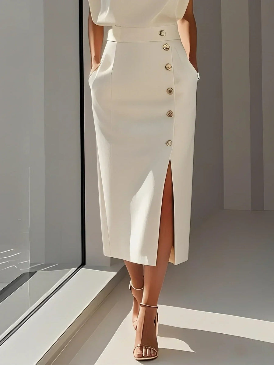 Elisabeth | Ärmelloses Midi Kleid mit Knopfleiste