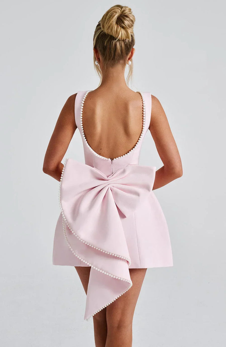 Rosa, ärmelloses A-Linien-Minikleid für Damen | Mit Perlenbesatz