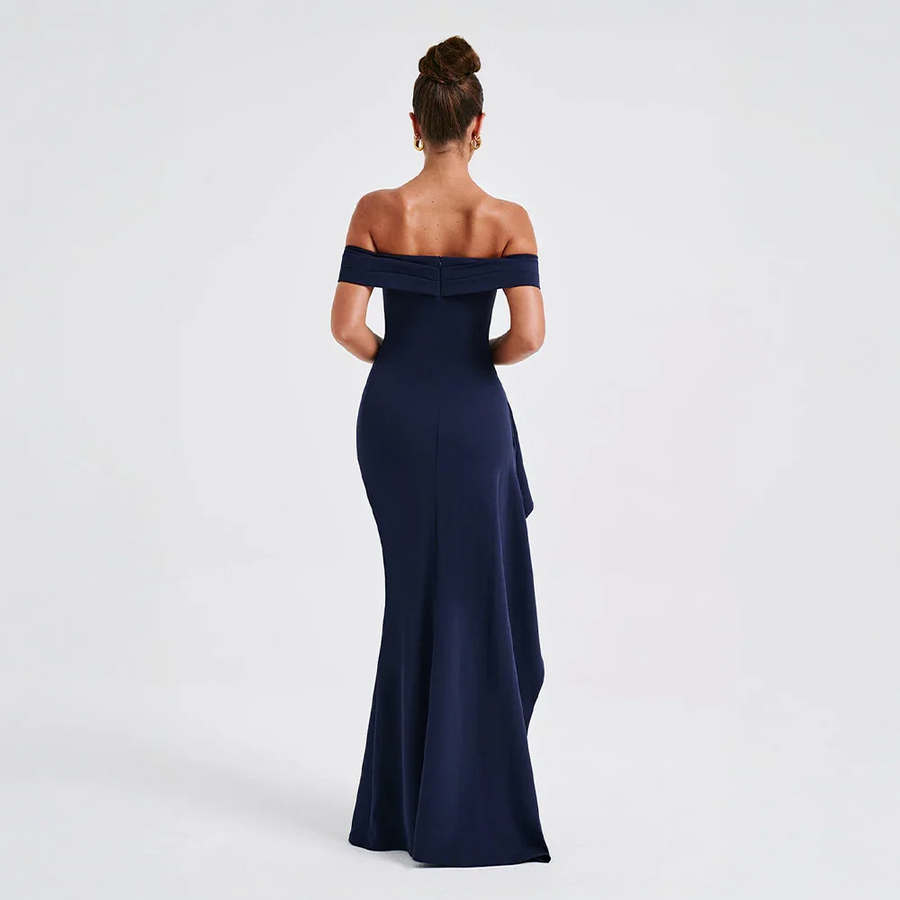 Maxikleid für Damen mit schulterfreiem Ausschnitt und Seitenschlitz