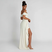 Maxikleid für Damen mit schulterfreiem Ausschnitt und Seitenschlitz