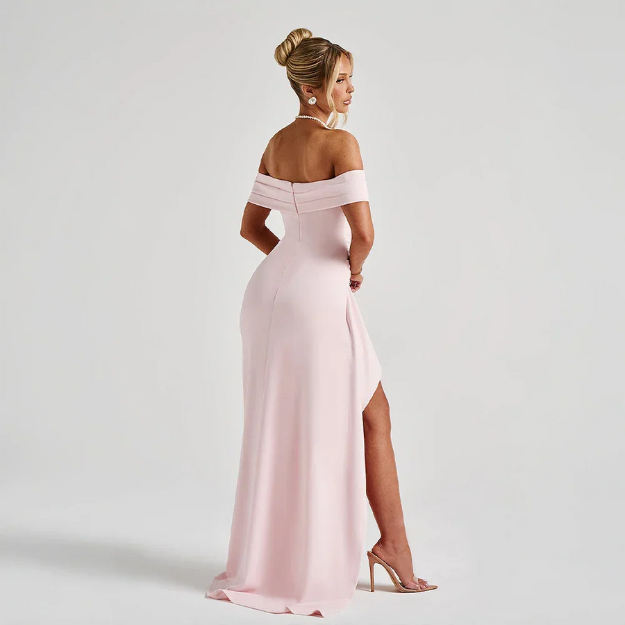 Maxikleid für Damen mit schulterfreiem Ausschnitt und Seitenschlitz