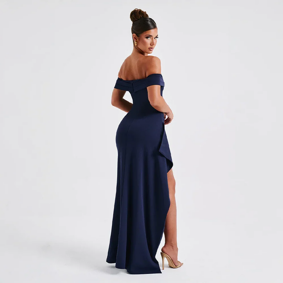 Maxikleid für Damen mit schulterfreiem Ausschnitt und Seitenschlitz