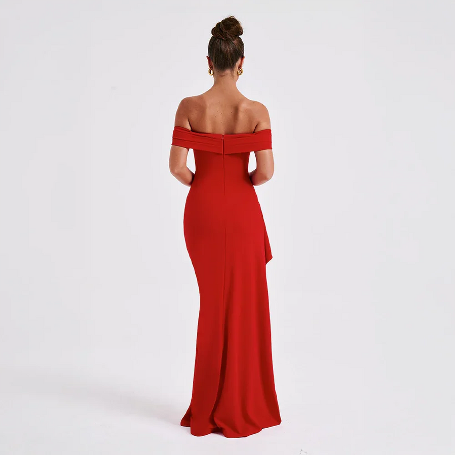 Maxikleid für Damen mit schulterfreiem Ausschnitt und Seitenschlitz