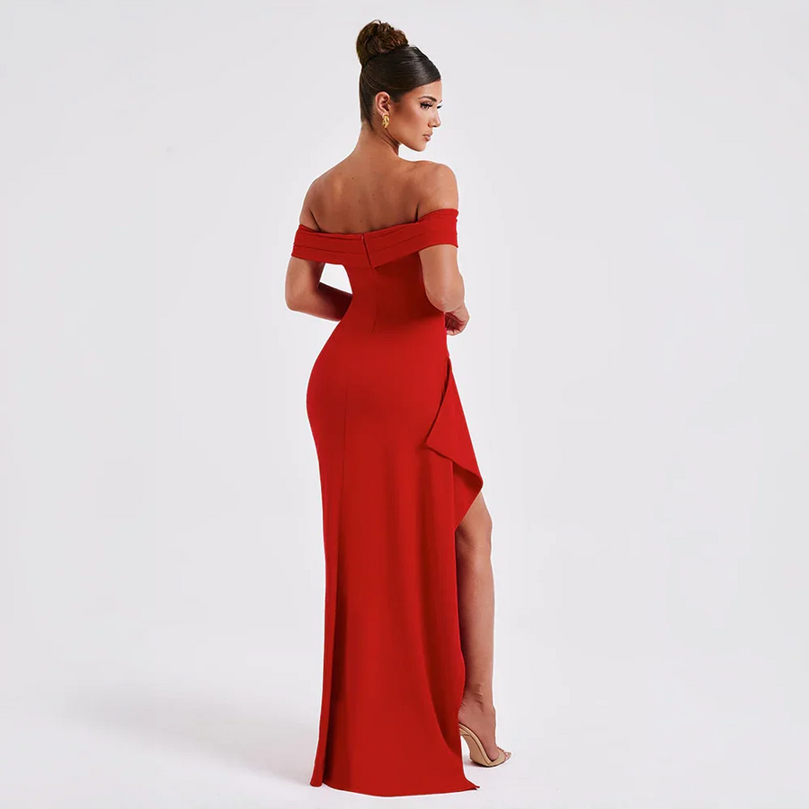 Maxikleid für Damen mit schulterfreiem Ausschnitt und Seitenschlitz