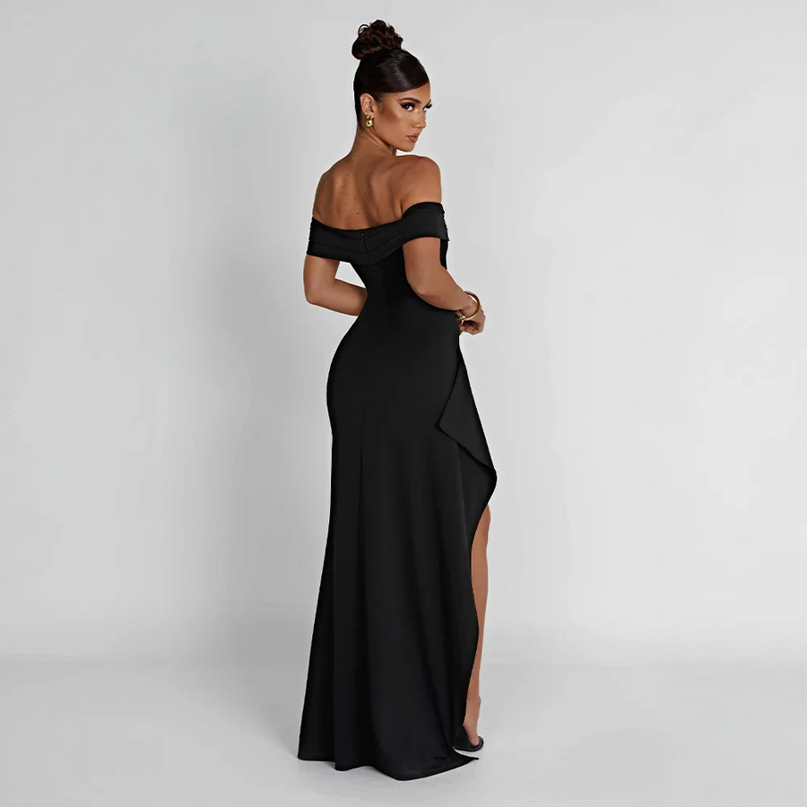 Maxikleid für Damen mit schulterfreiem Ausschnitt und Seitenschlitz