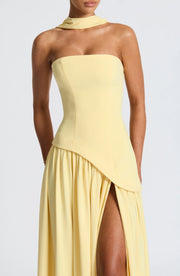 Maxikleid für Damen im Korsettstil mit Schaldetail und hohem Schlitz