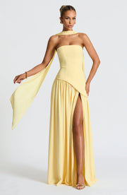 Maxikleid für Damen im Korsettstil mit Schaldetail und hohem Schlitz
