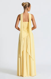 Maxikleid für Damen im Korsettstil mit Schaldetail und hohem Schlitz