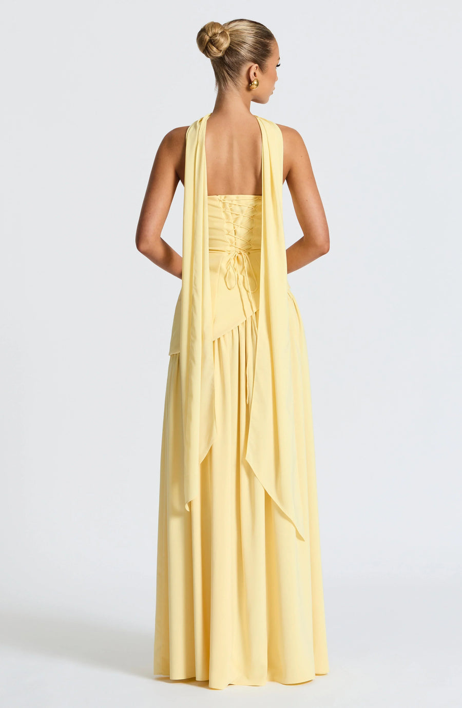 Maxikleid für Damen im Korsettstil mit Schaldetail und hohem Schlitz