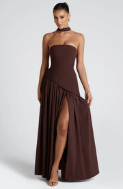 Maxikleid für Damen im Korsettstil mit Schaldetail und hohem Schlitz