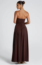Maxikleid für Damen im Korsettstil mit Schaldetail und hohem Schlitz