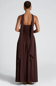 Maxikleid für Damen im Korsettstil mit Schaldetail und hohem Schlitz