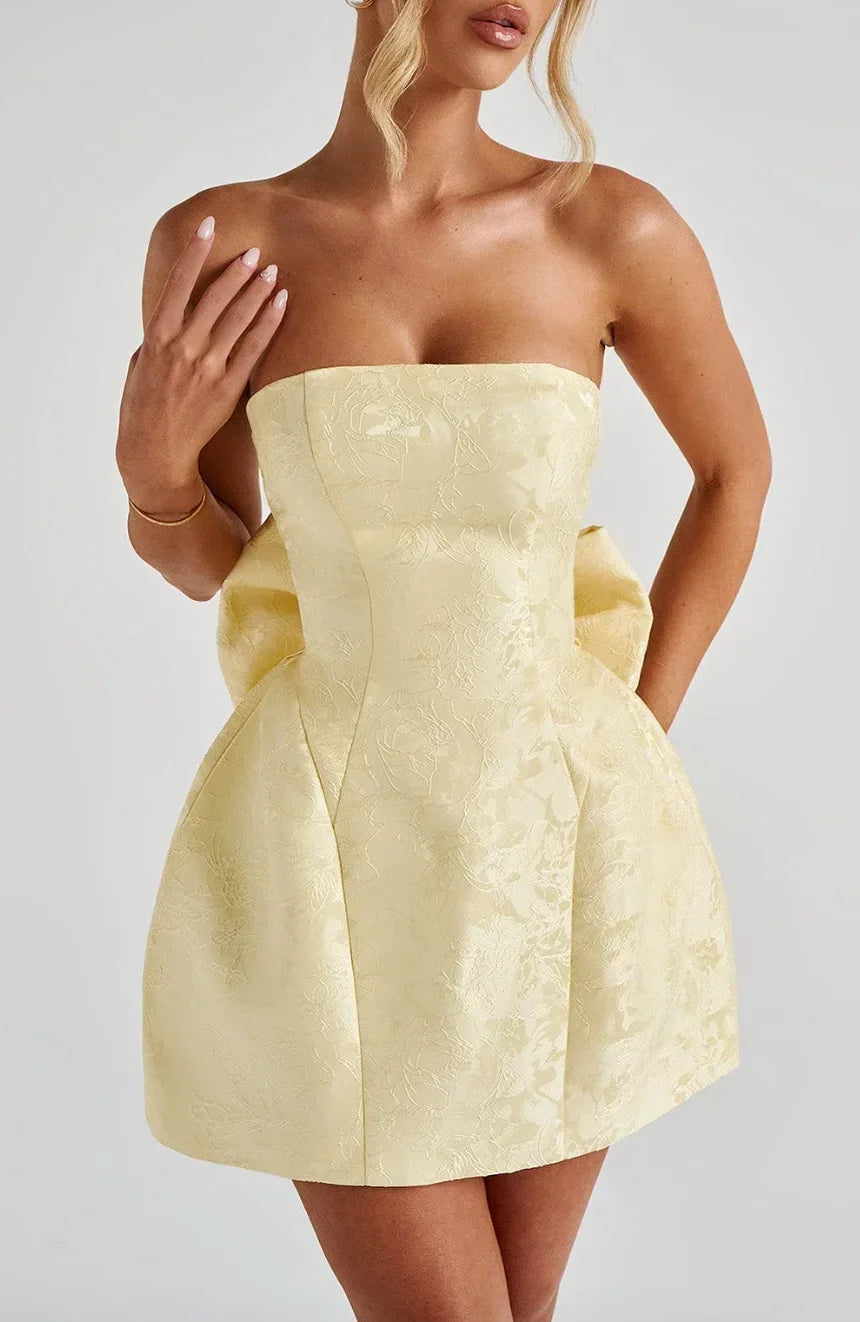 Trägerloses Jacquard-Minikleid für Damen | Rückenausschnitt