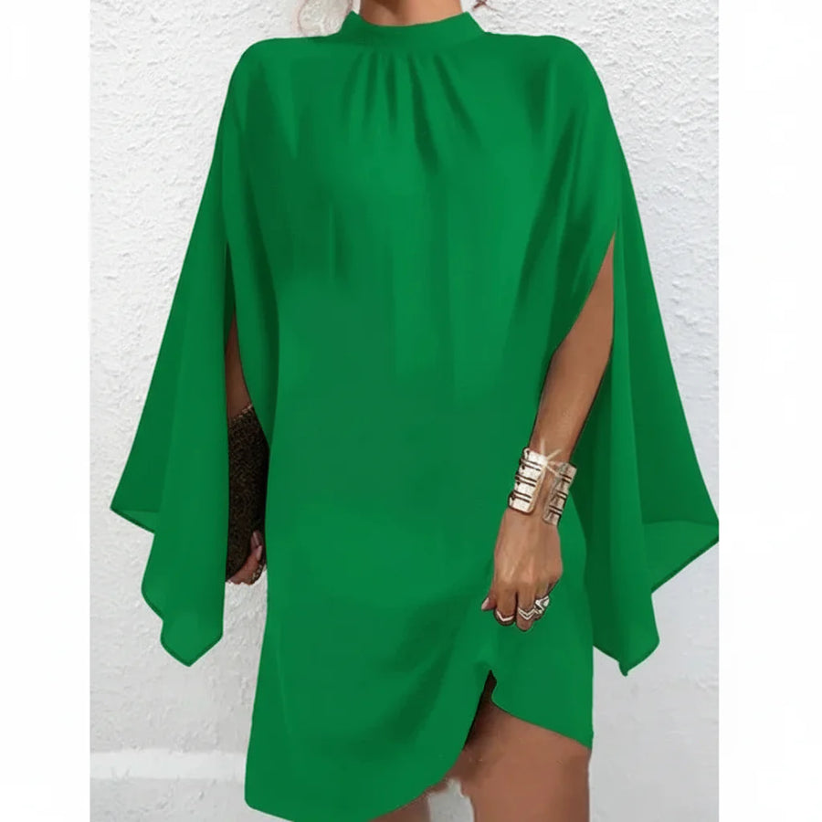 Partykleid für Damen mit Fledermausärmeln und plissiertem Ausschnitt