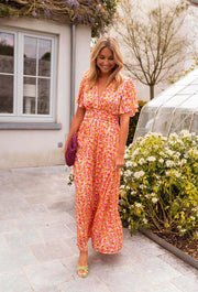 Sampaio – Elegantes Kleid Mit V-Ausschnitt Und Blumen Drucken