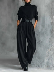 Elisabeth | Rollkragen Jumpsuit Set mit Gürtel Langarm Zweiteiler