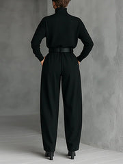 Elisabeth | Rollkragen Jumpsuit Set mit Gürtel Langarm Zweiteiler