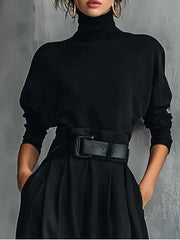 Elisabeth | Rollkragen Jumpsuit Set mit Gürtel Langarm Zweiteiler