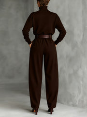 Elisabeth | Rollkragen Jumpsuit Set mit Gürtel Langarm Zweiteiler