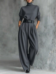 Elisabeth | Rollkragen Jumpsuit Set mit Gürtel Langarm Zweiteiler