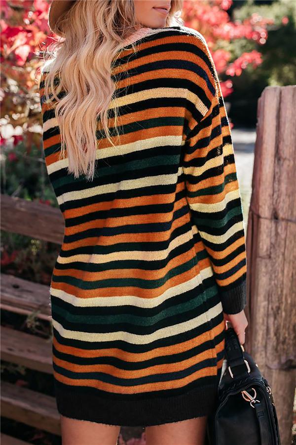 Weiches Rundhals Gestreiftes Lockere Kleid für dich