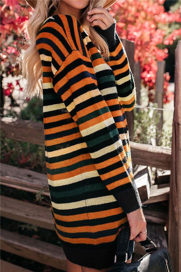 Weiches Rundhals Gestreiftes Lockere Kleid für dich