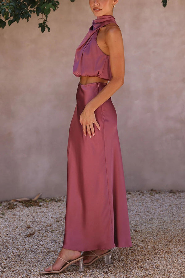 Damen Zweiteiler aus Satin – Elegantes Co-ord Set mit Bluse und Hose