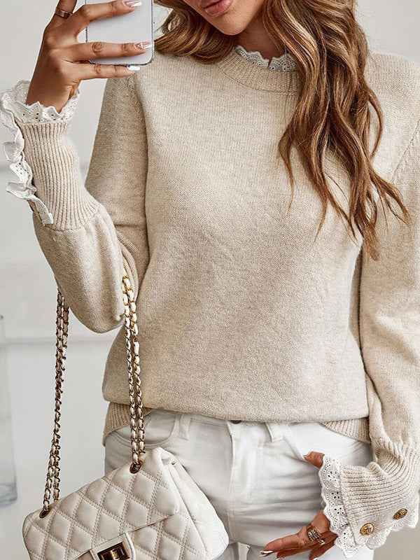 Rüschen Pullover Beige
