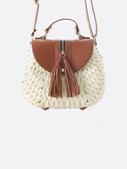 Lina | Kleine Schultertasche aus Strohseil mit verstellbarem Riemen & Quasten-Detail – Crossbody Sommertasche