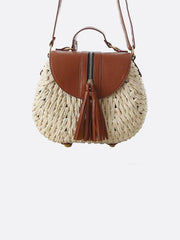 Lina | Kleine Schultertasche aus Strohseil mit verstellbarem Riemen & Quasten-Detail – Crossbody Sommertasche