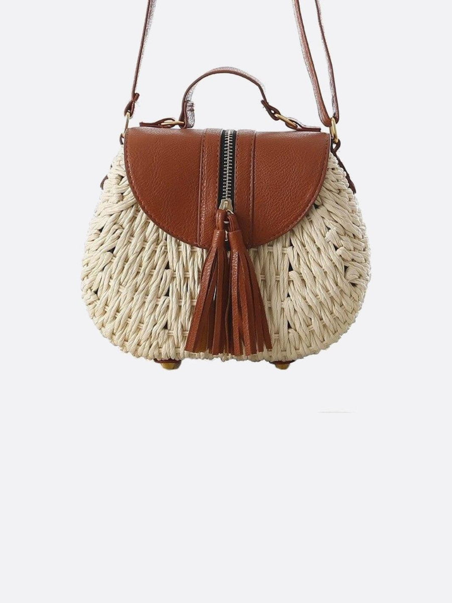 Lina | Kleine Schultertasche aus Strohseil mit verstellbarem Riemen & Quasten-Detail – Crossbody Sommertasche