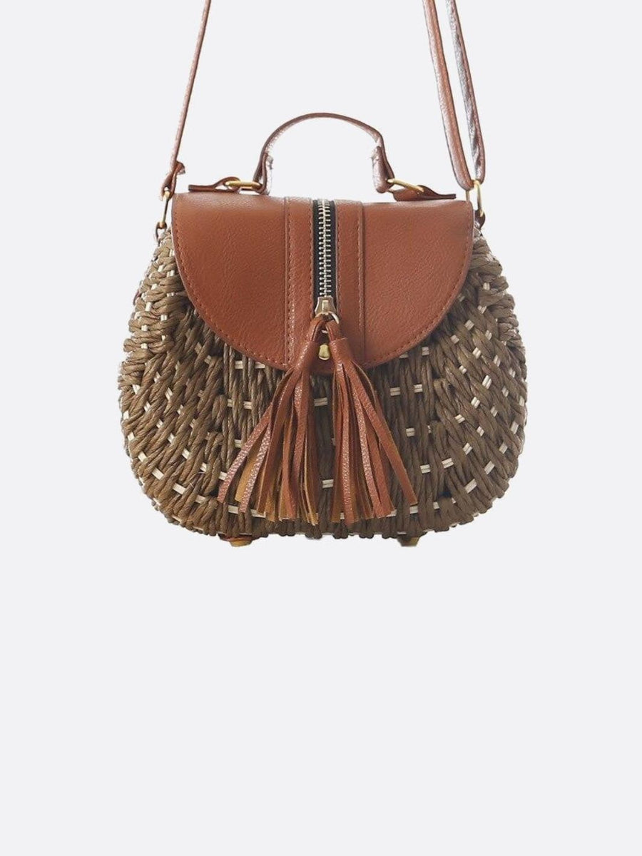 Lina | Kleine Schultertasche aus Strohseil mit verstellbarem Riemen & Quasten-Detail – Crossbody Sommertasche