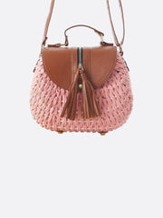 Lina | Kleine Schultertasche aus Strohseil mit verstellbarem Riemen & Quasten-Detail – Crossbody Sommertasche