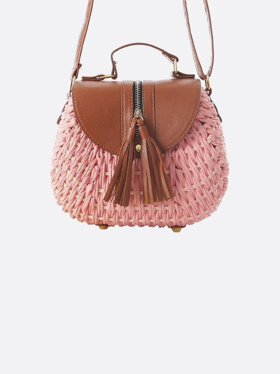 Lina | Kleine Schultertasche aus Strohseil mit verstellbarem Riemen & Quasten-Detail – Crossbody Sommertasche