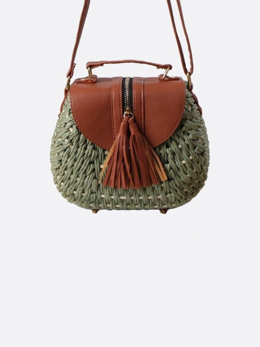 Lina | Kleine Schultertasche aus Strohseil mit verstellbarem Riemen & Quasten-Detail – Crossbody Sommertasche