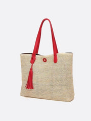 Mira | Große Strohtasche mit langen Tragehenkeln & Deko-Pompon – Sommerlicher Shopper aus Naturmaterial