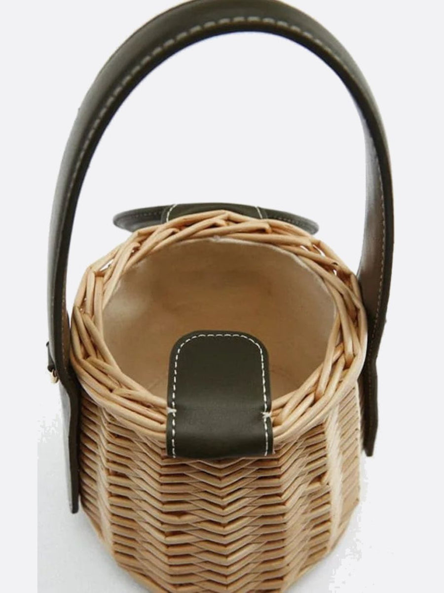 Noa | Runde Rattan-Handtasche mit Kunstledergriff & abnehmbarem Schulterriemen