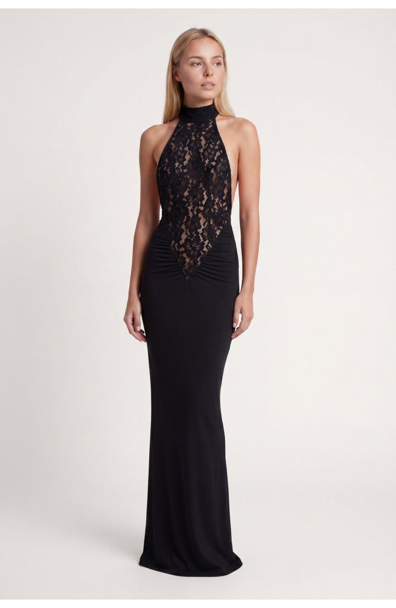 Schwarzes Spitzen Maxi Kleid Für Hochzeitsgäste