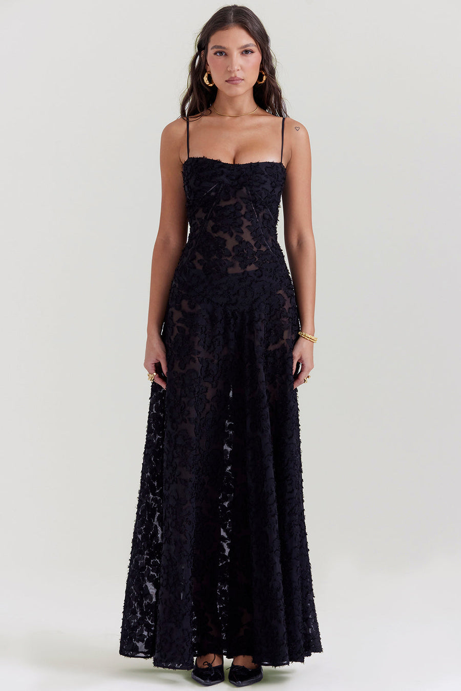Vintage Cremefarbenes Maxikleid aus Spitze für Damen – Elegant und fließend