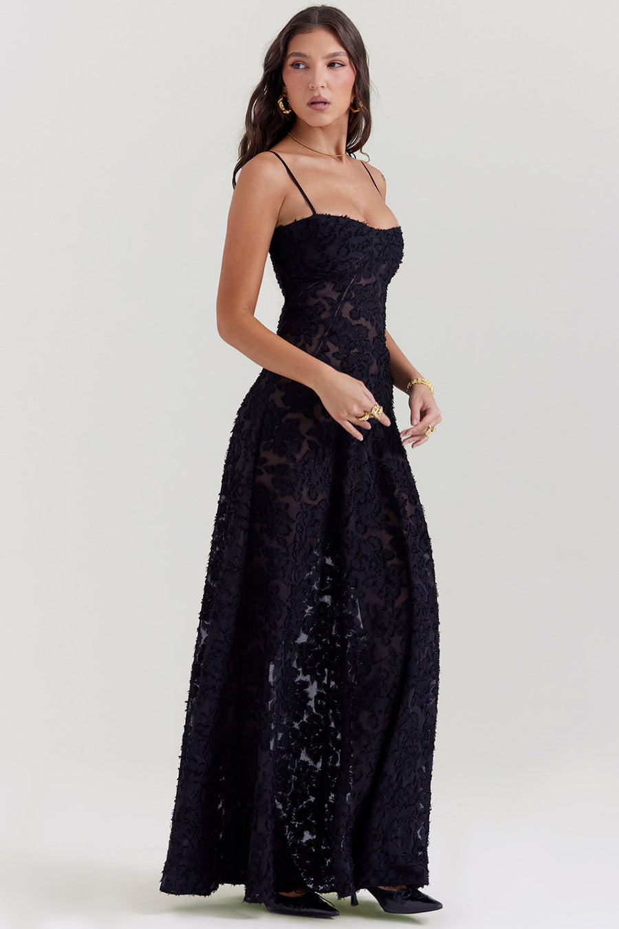Vintage Cremefarbenes Maxikleid aus Spitze für Damen – Elegant und fließend