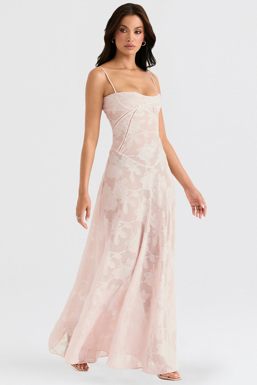 Vintage Cremefarbenes Maxikleid aus Spitze für Damen – Elegant und fließend