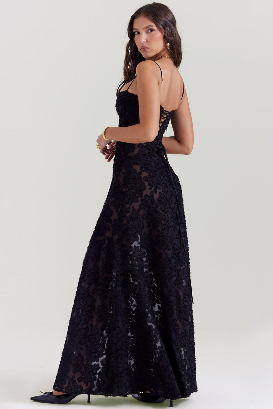 Vintage Cremefarbenes Maxikleid aus Spitze für Damen – Elegant und fließend