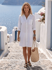 Serena | Damen Hemdkleid Stehkragen – Elegantes Blusenkleid Midi für Büro & Alltag 2026