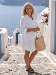 Serena | Damen Hemdkleid Stehkragen – Elegantes Blusenkleid Midi für Büro & Alltag 2026