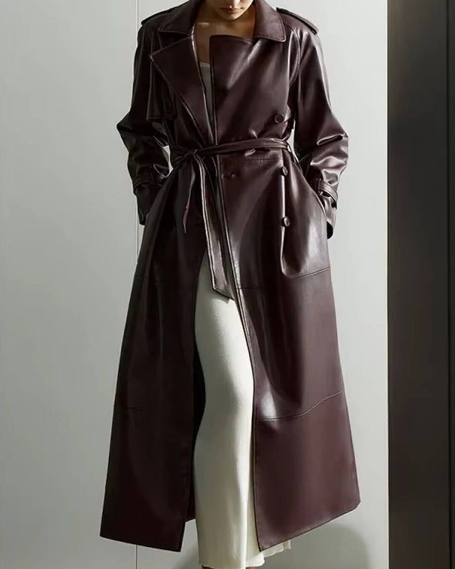 Cassy Kunstleder Maxi Trenchcoat