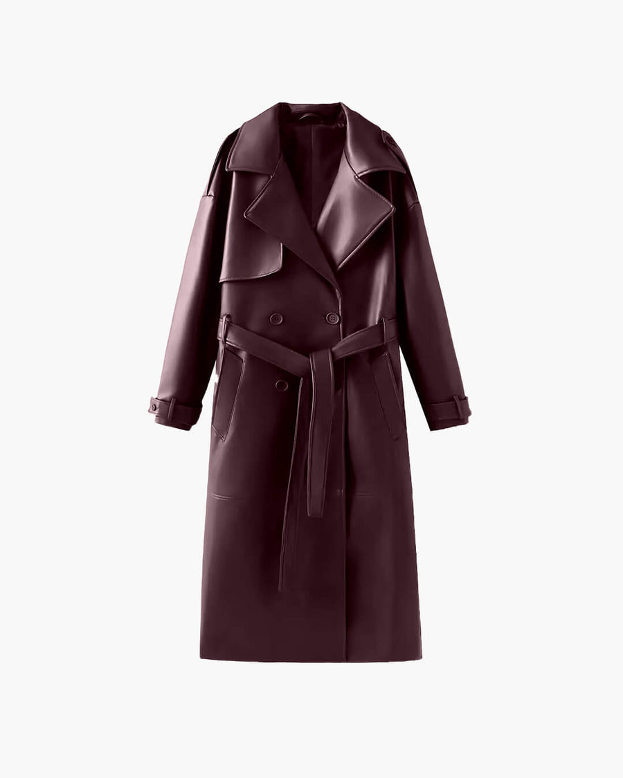 Cassy Kunstleder Maxi Trenchcoat