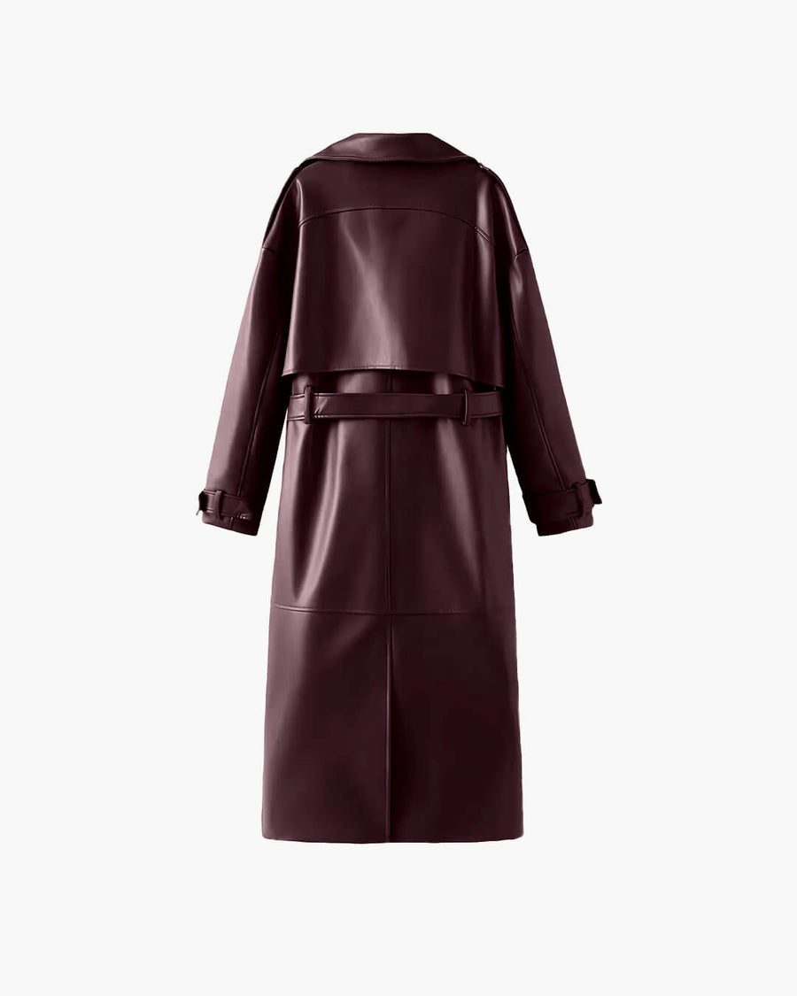 Cassy Kunstleder Maxi Trenchcoat
