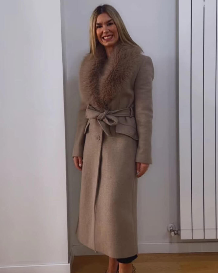 Faye Maxi-Mantel mit Kunstfellkragen